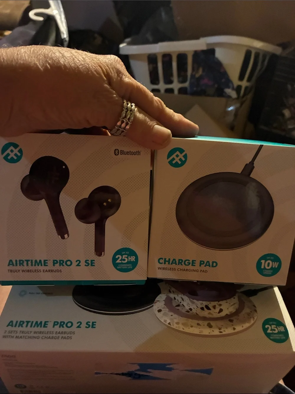 Set of 2 Airtime Pro 2 SE Wireless Earbuds - Pink Terrazzo and black
